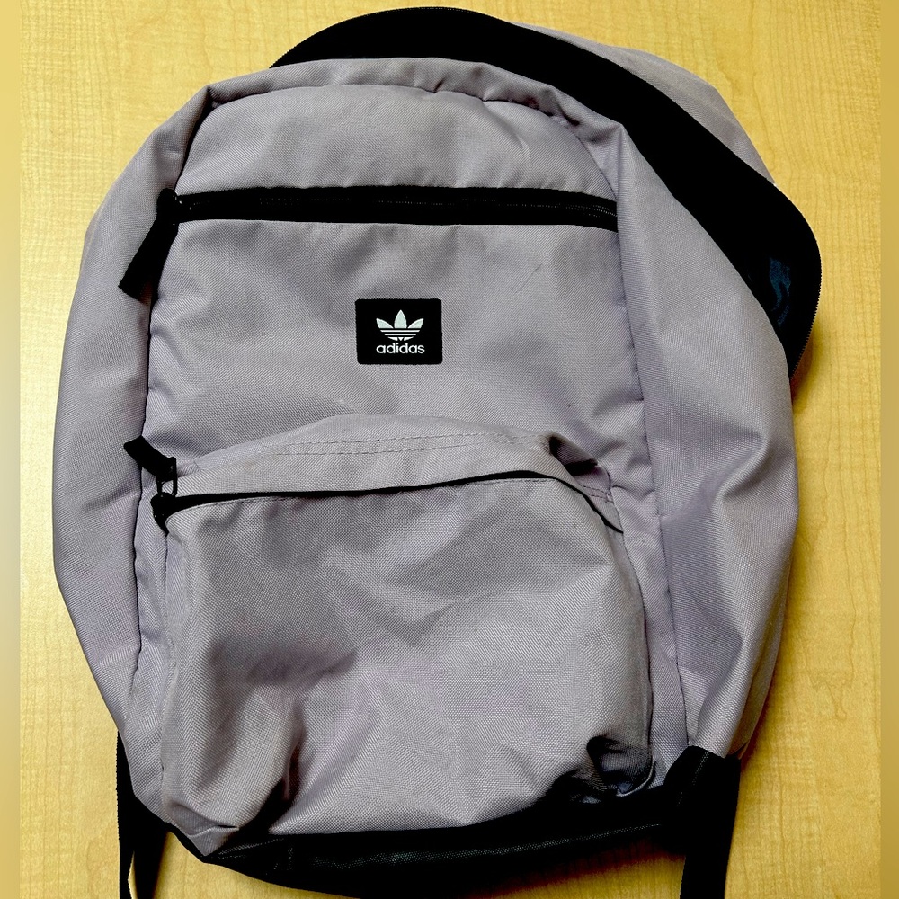 Adidas backpack, purple, striped, back to school